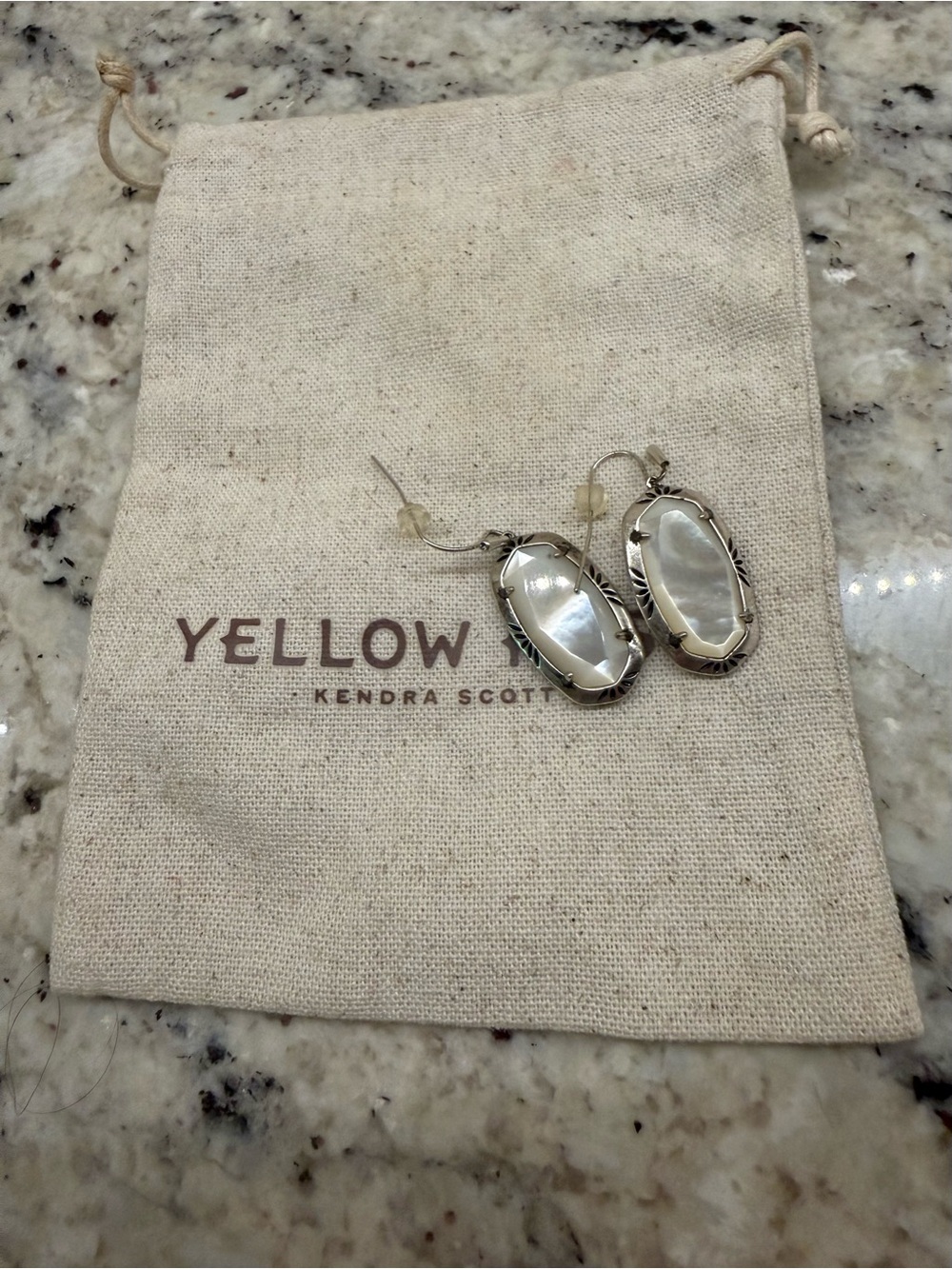 Kendra Scott Yellow Rose Elle Vintage silver etch frame drop earrings